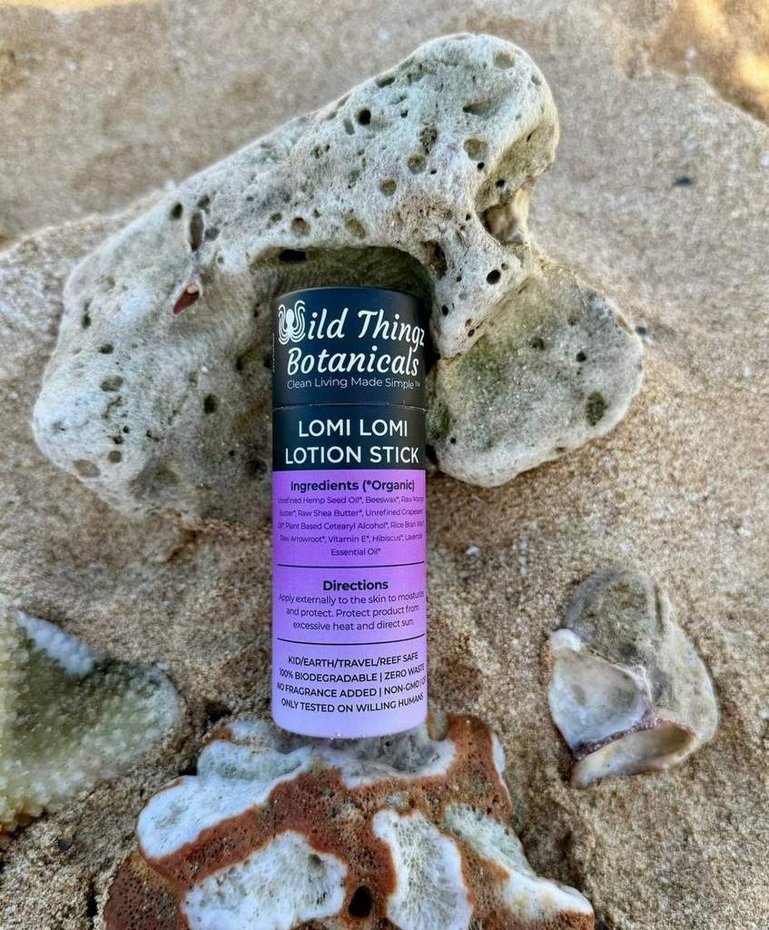 Wild Thingz Botanicals Lomi Lomi Solid Lotion Stick All Natural Organic Back Label lomi_3