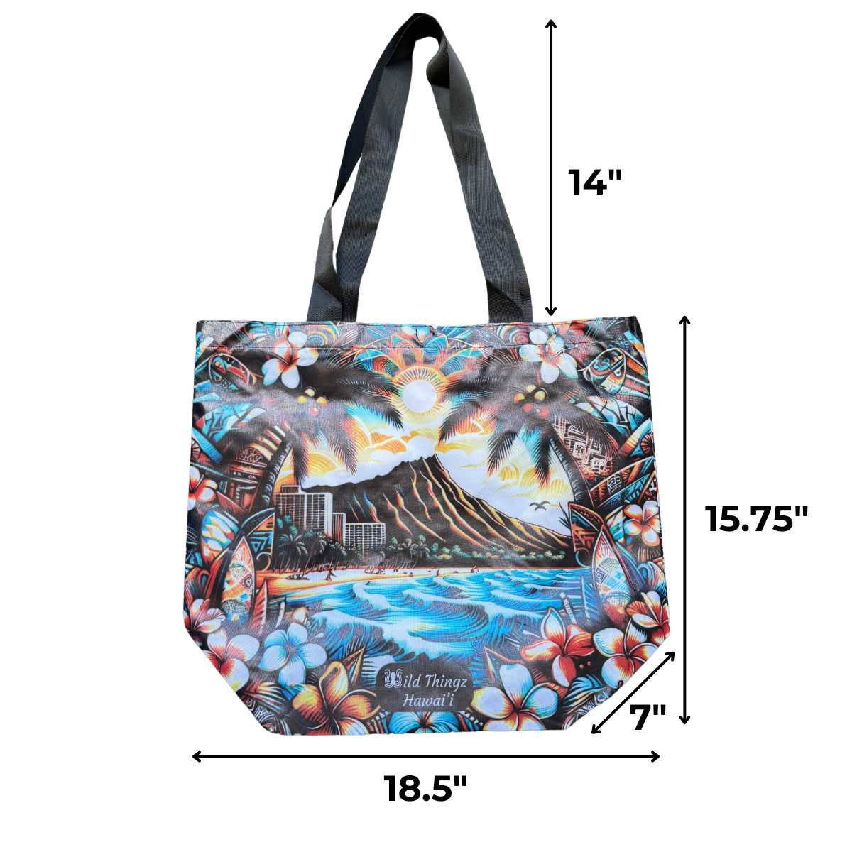 Wild Thingz Hawaii Reusable Waterproof Travel Eco-Tote with Zippered Pocket