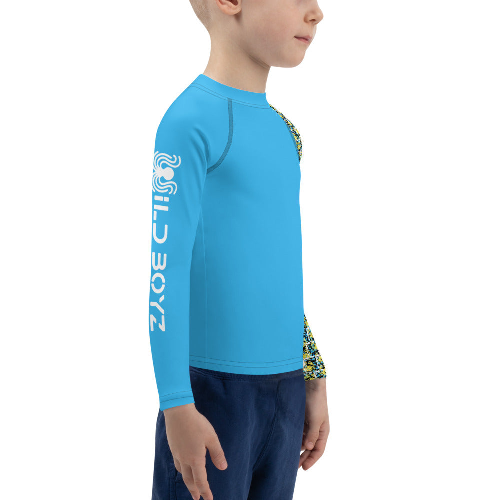 "Happiness Comes in Waves" Kids Boys Surf Rash Guard (Blue)